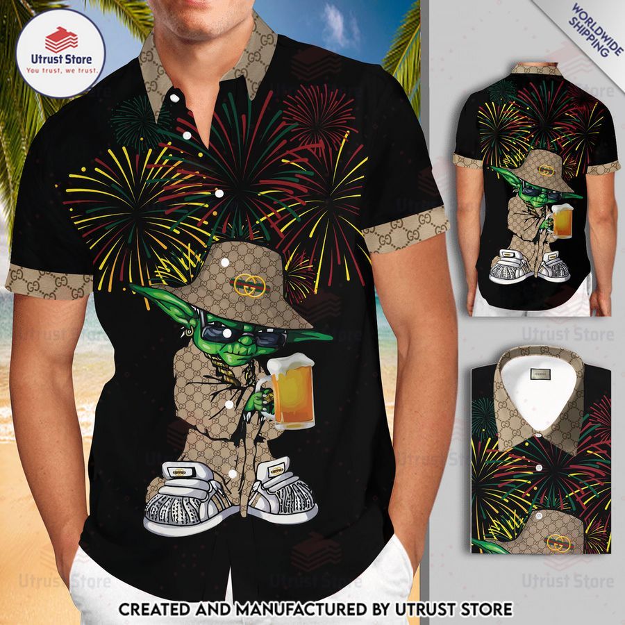 gucci baby yoda beer firework hawaiian shirt 1 859