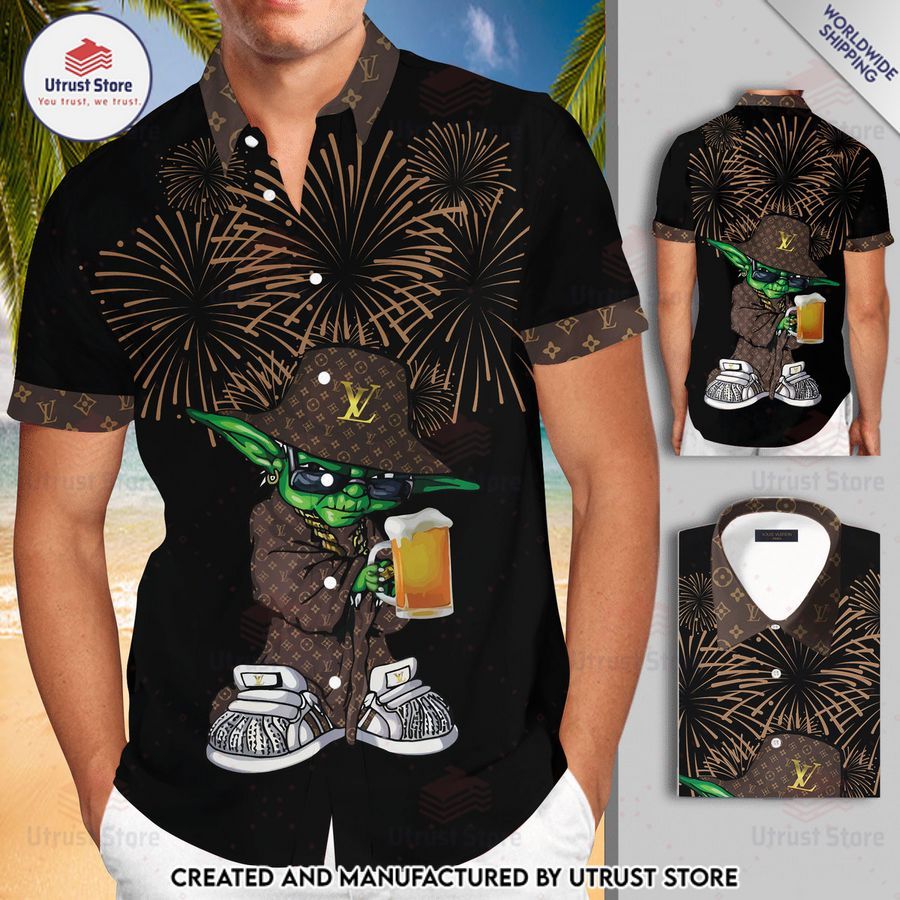 louis vuitton baby yoda beer firework hawaiian shirt 1 984