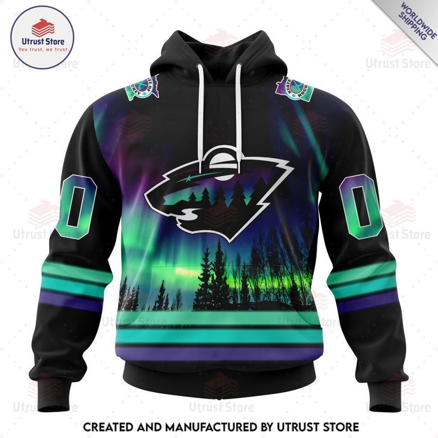personalized nhl minnesota wild special design with northern lights shirt hoodie 1
