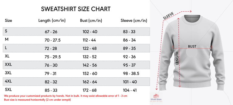 Sweatshirt Utrust Store Size Chart